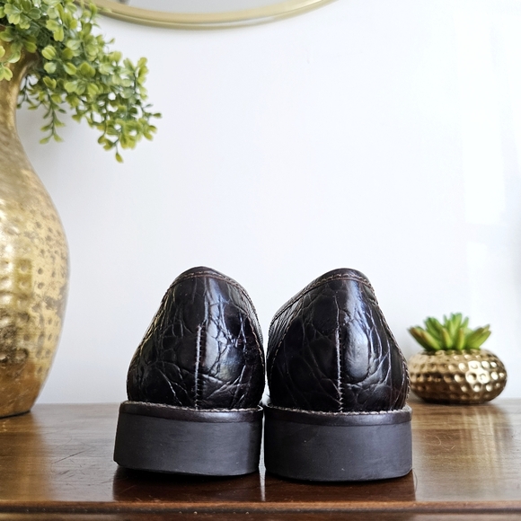 Talbots Crocodile Embossed Genuine Leather Tassel Penny Loafers Dark Brown, 7.5 - Picture 8 of 16